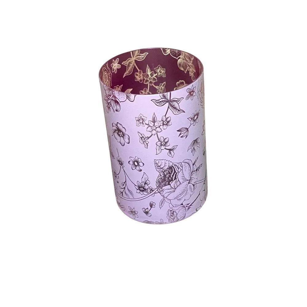 Floral Cylinder Glass Vase Home Decor OS Purple  Etched Rose